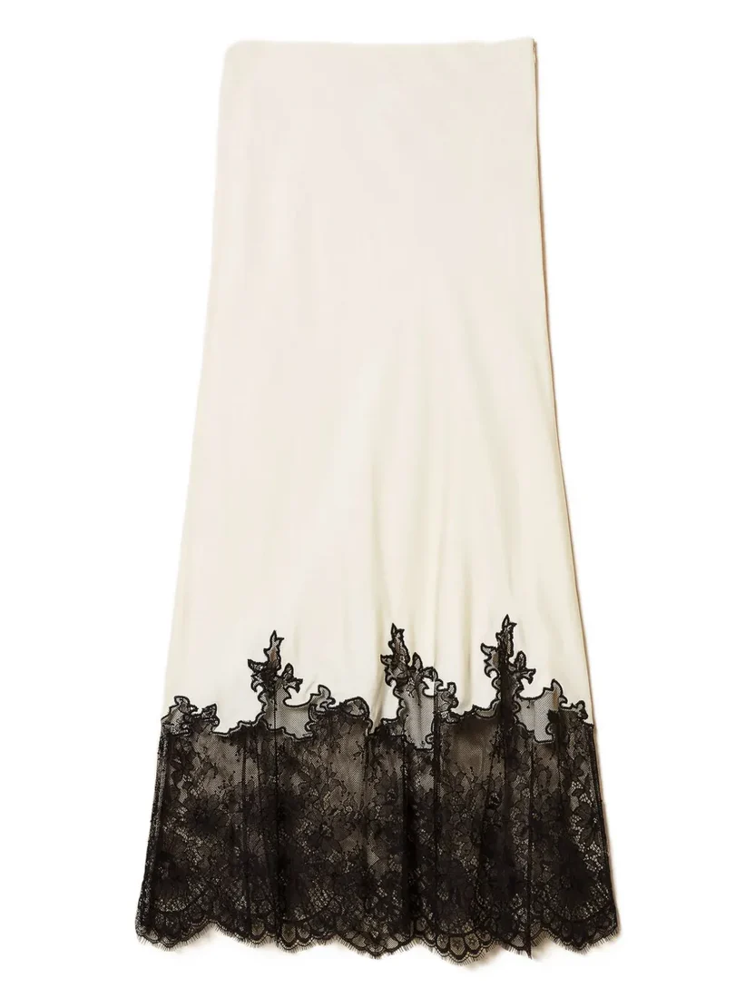 White skirt with black lace trim