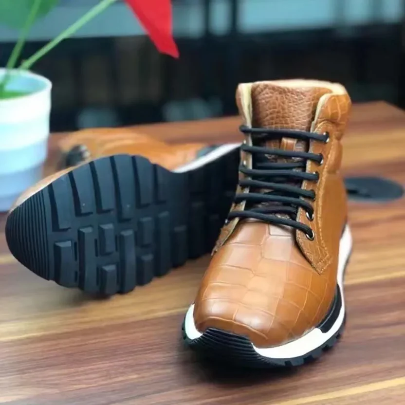 Brown Leather High-Top Sneakers