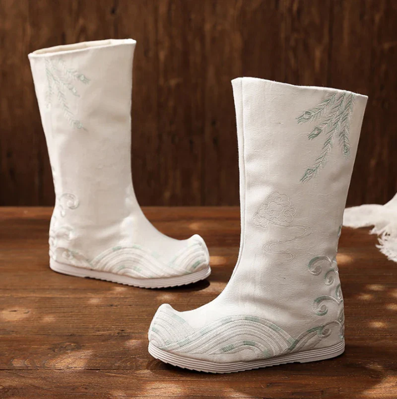 Traditional Embroidered White Boots