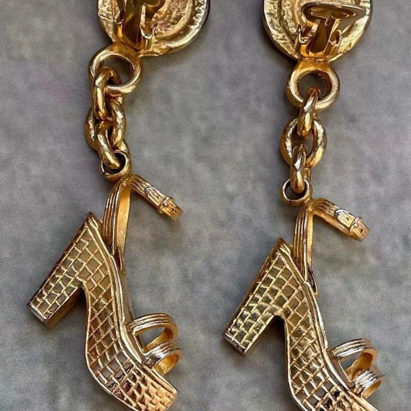 Gold High Heel Shoe Earrings