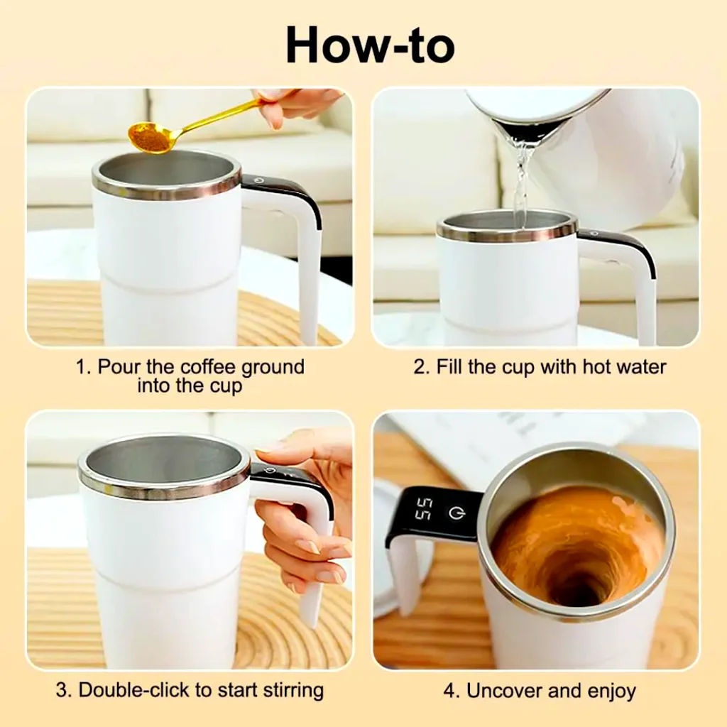 Magnetic Automatic Stirring Coffee Mug – Stainless Steel Self-Stirring Cup