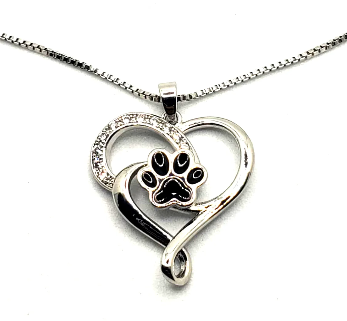 Dog / Cat Claw Black Lovers Heart Shape Pendant Necklace for Women