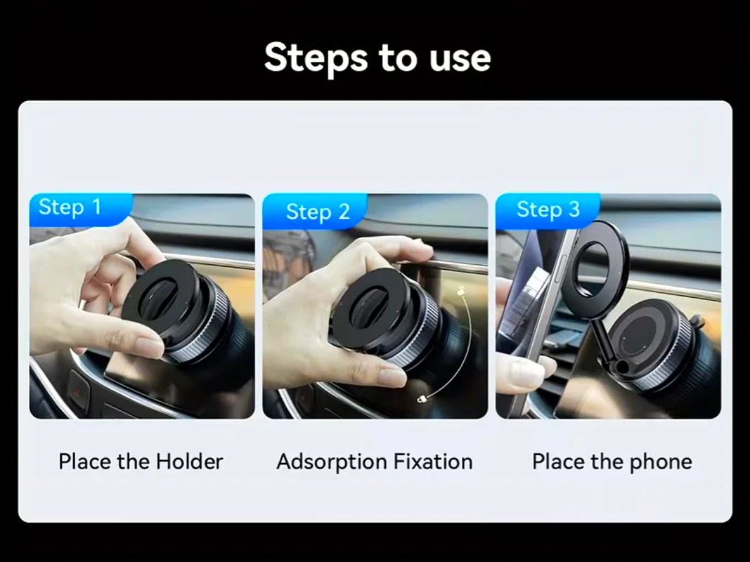 Car Phone Holder – 360° Rotating Magnetic Mount with Mechanical Vacuum Suction Cup
