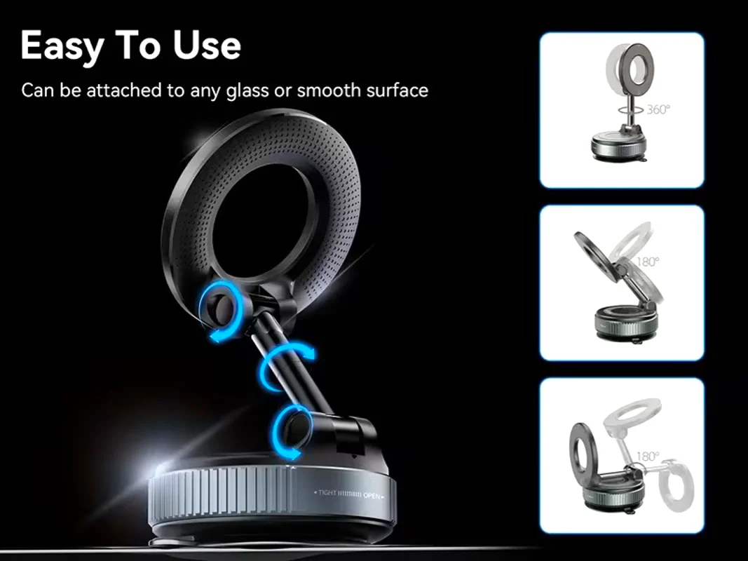 Car Phone Holder – 360° Rotating Magnetic Mount with Mechanical Vacuum Suction Cup