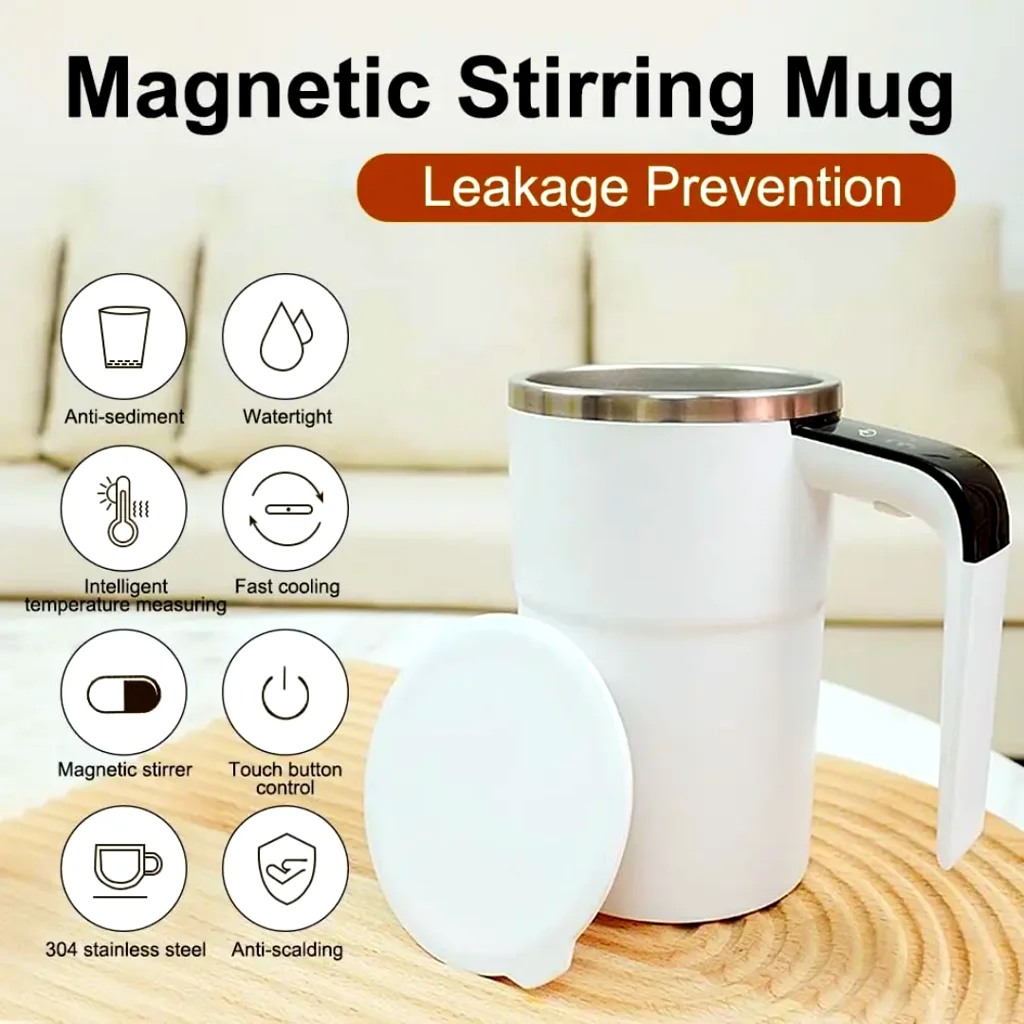 Magnetic Automatic Stirring Coffee Mug – Stainless Steel Self-Stirring Cup