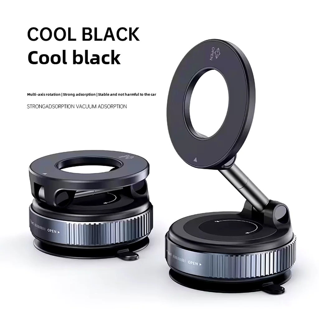 Car Phone Holder – 360° Rotating Magnetic Mount with Mechanical Vacuum Suction Cup