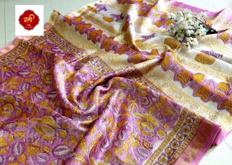 Blockprinted Maheshwari Silk cotton Saree