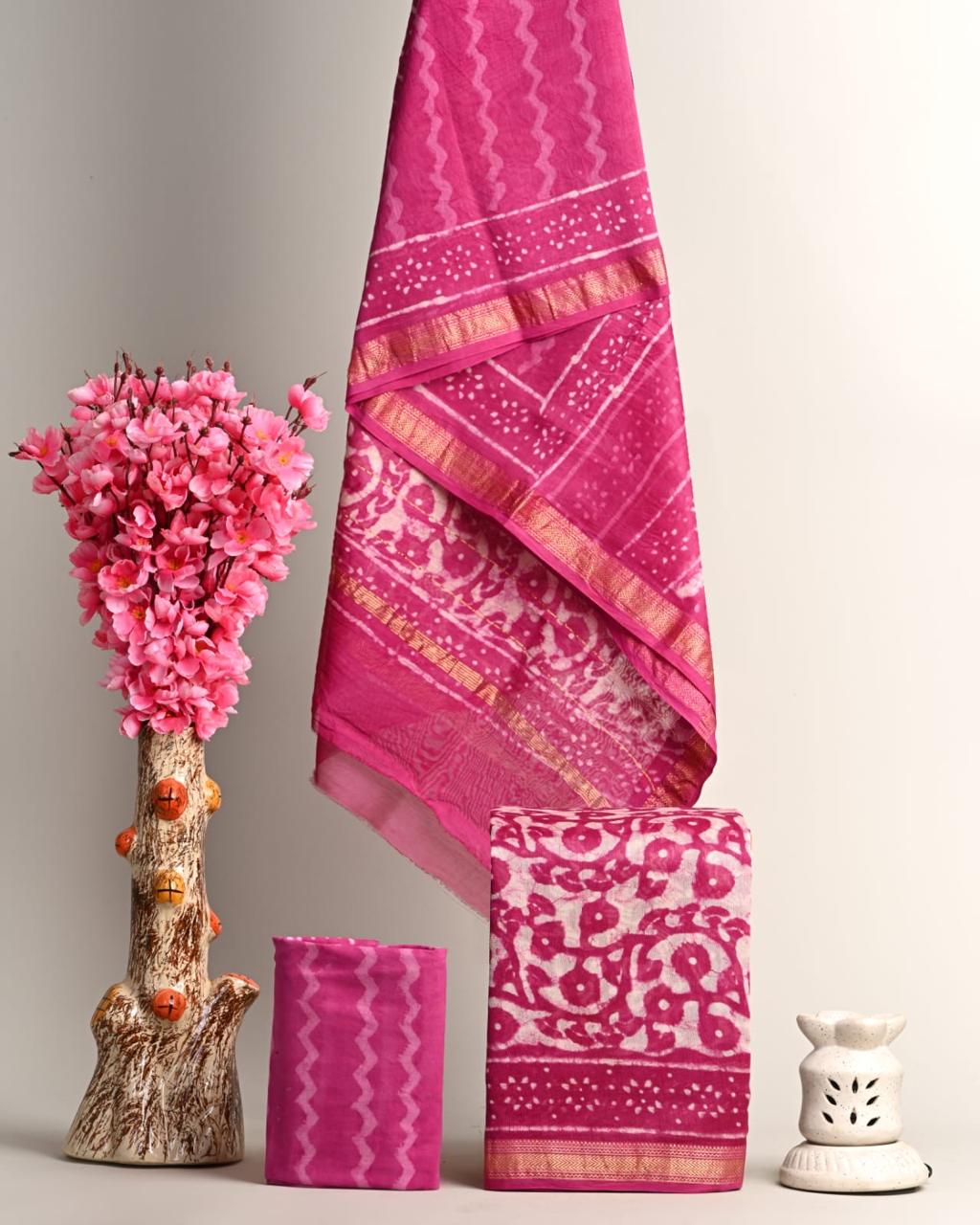 maheshwari block printed silk cotton suit