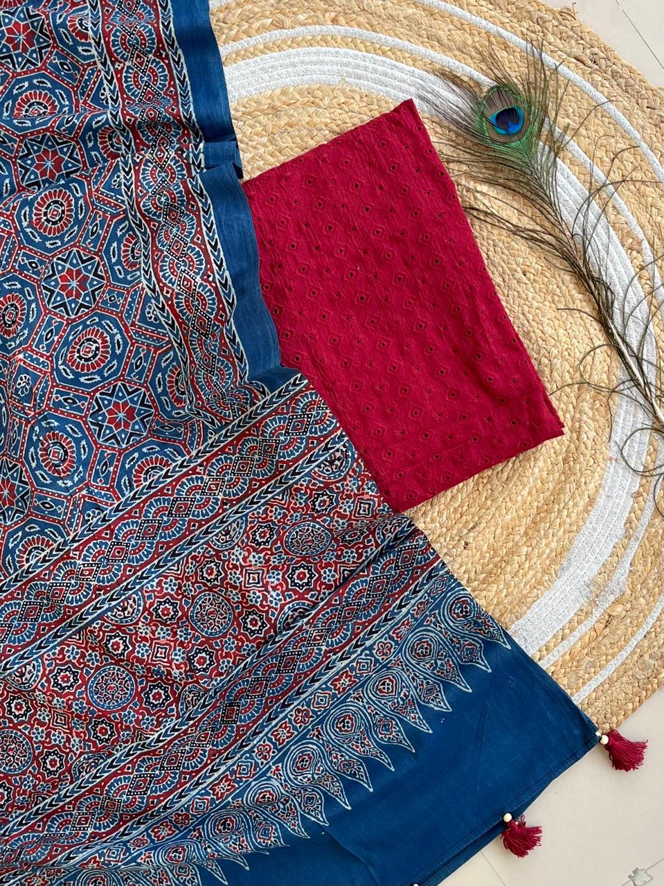 hakoba top &pure cotton ajrakh dupatta