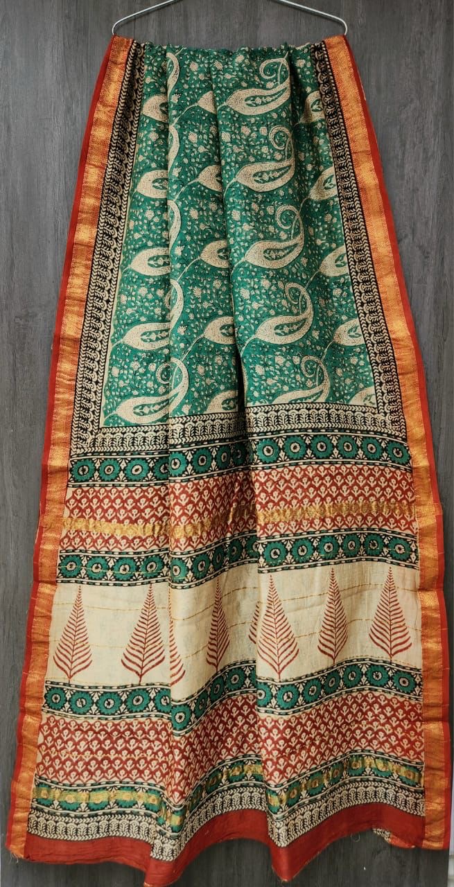 Block printed maheshwari silk cotton saree