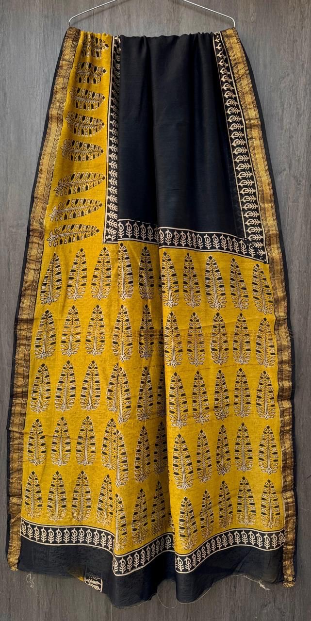 Block printed Maheshwari silk Cotton Saree