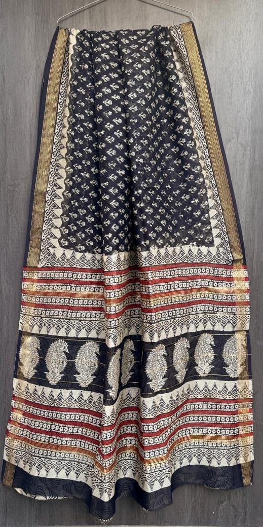 Block printed maheshwari silk cotton saree