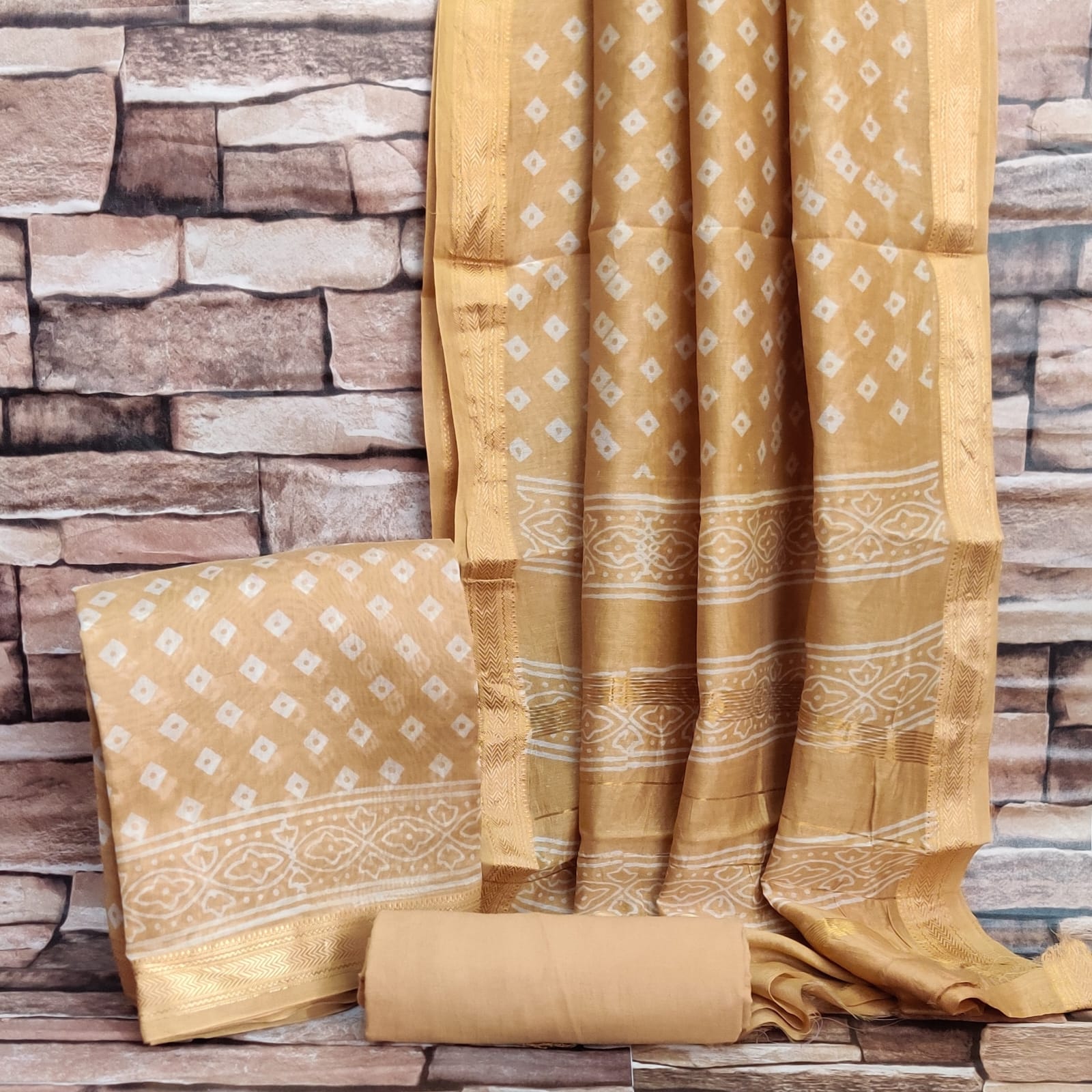 Maheshwari   block printed silk cotton suit