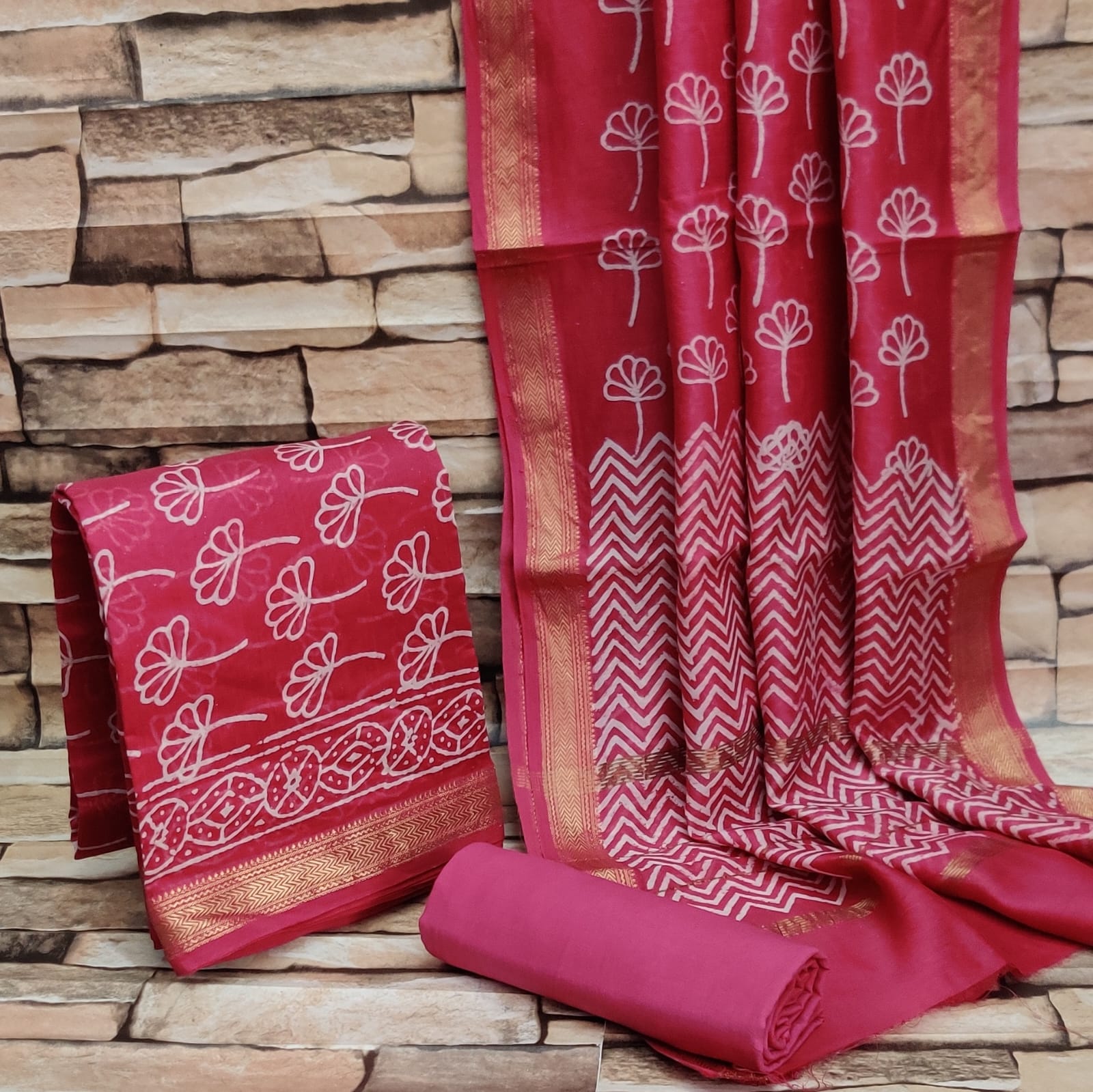 Maheshwari indigo  block printed silk cotton suit