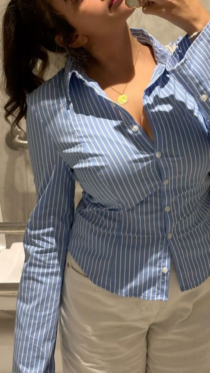 Blue and White Striped Button-Up Shirt