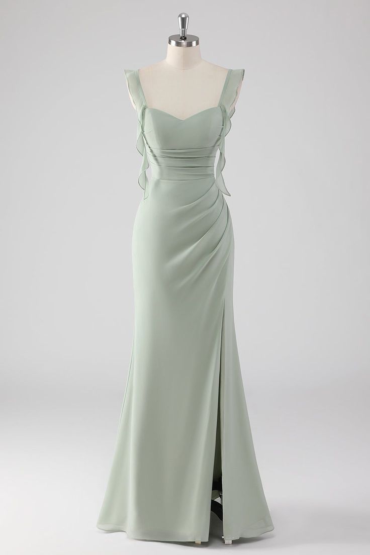 Elegant Sage Green Evening Gown