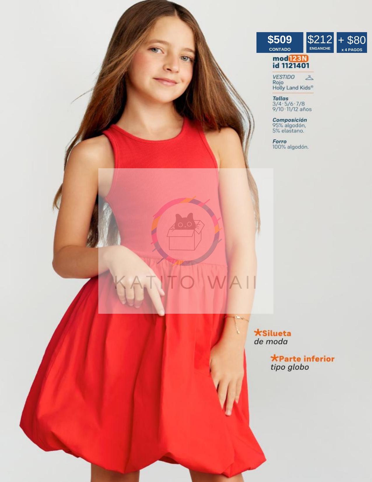 Vestido rojo tipo globo para niña