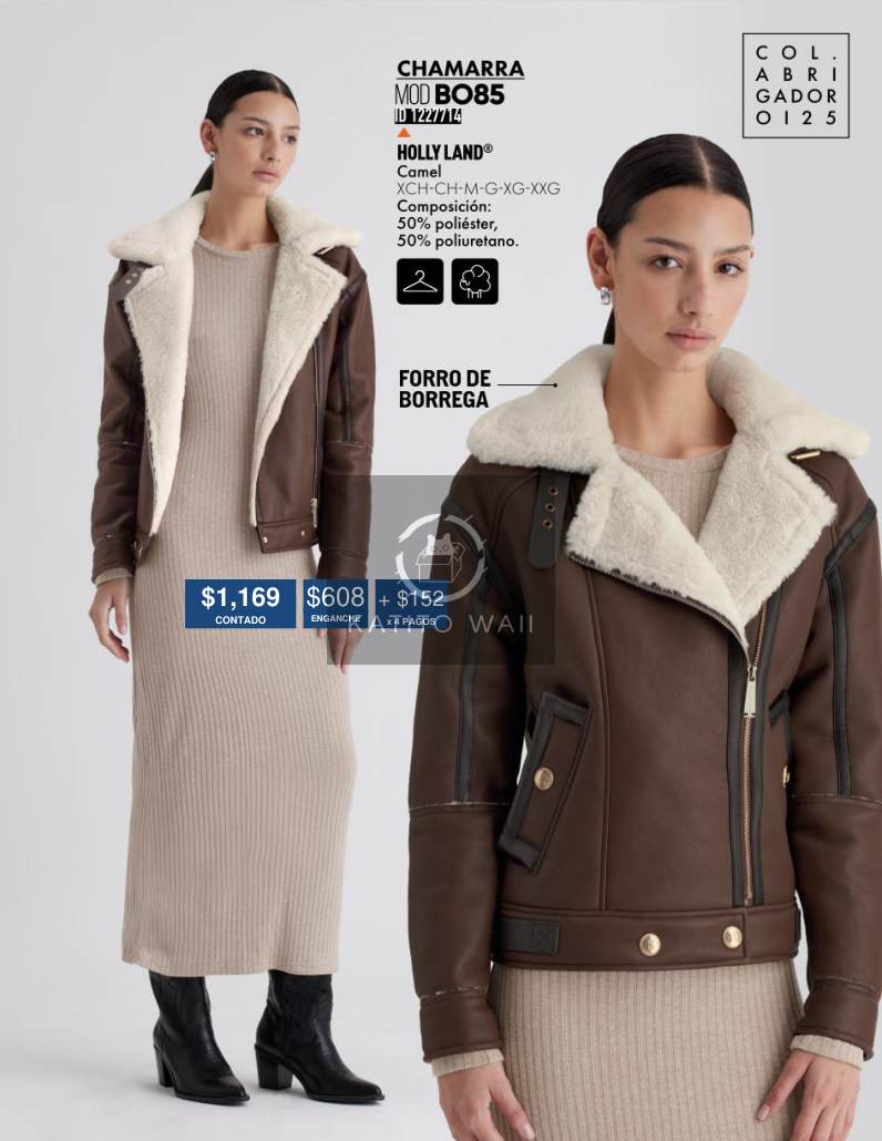 Chamarra de piel sintética con forro de borrega