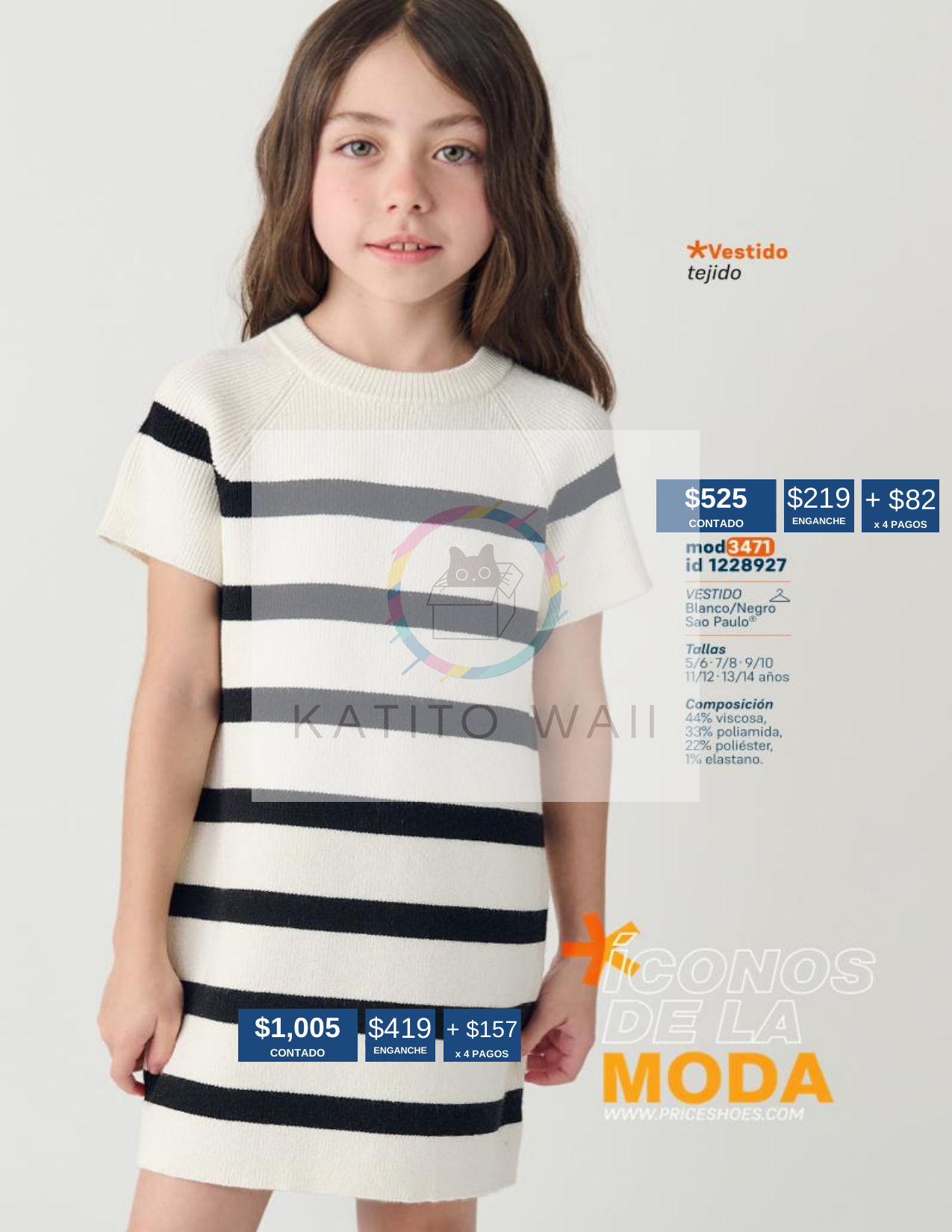 Vestido tejido a rayas para niña