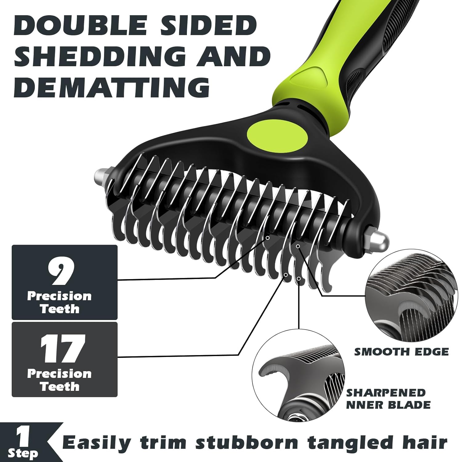 Double-Sided Dematting Comb & Skin Friendly Deshedding Grooming Tool