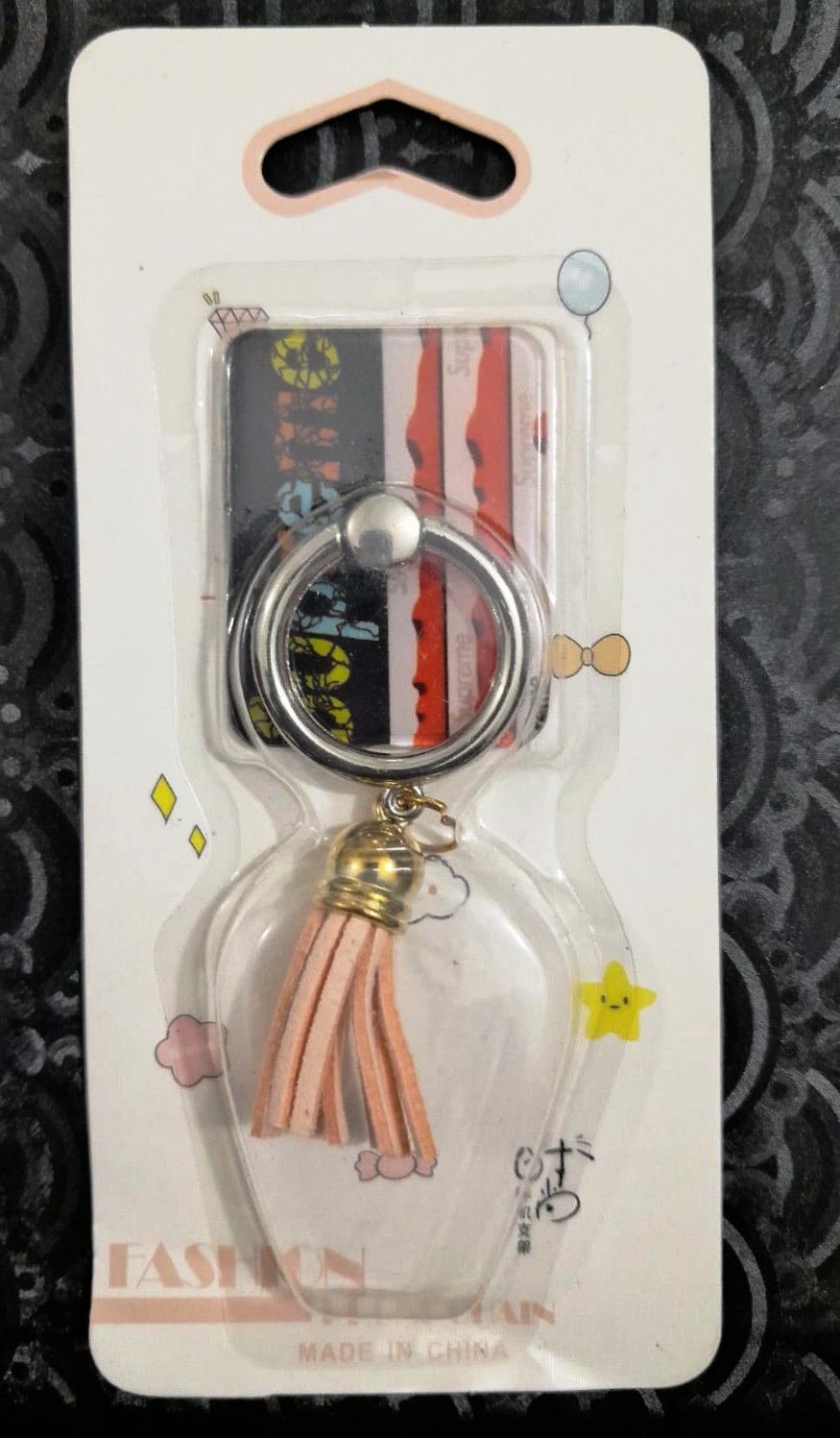 360° Rotating Round Phone Ring Holder with Stylish Tassel 