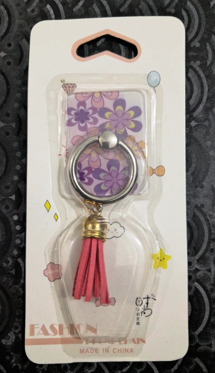 360° Rotating Round Phone Ring Holder with Stylish Tassel 