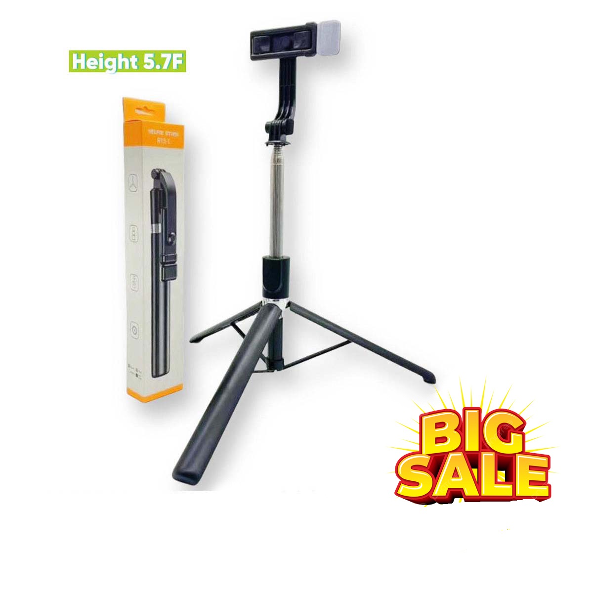 R1SL 5.57 Feet (66.9") Selfie Stick Tripod with LED Light & Bluetooth Remote