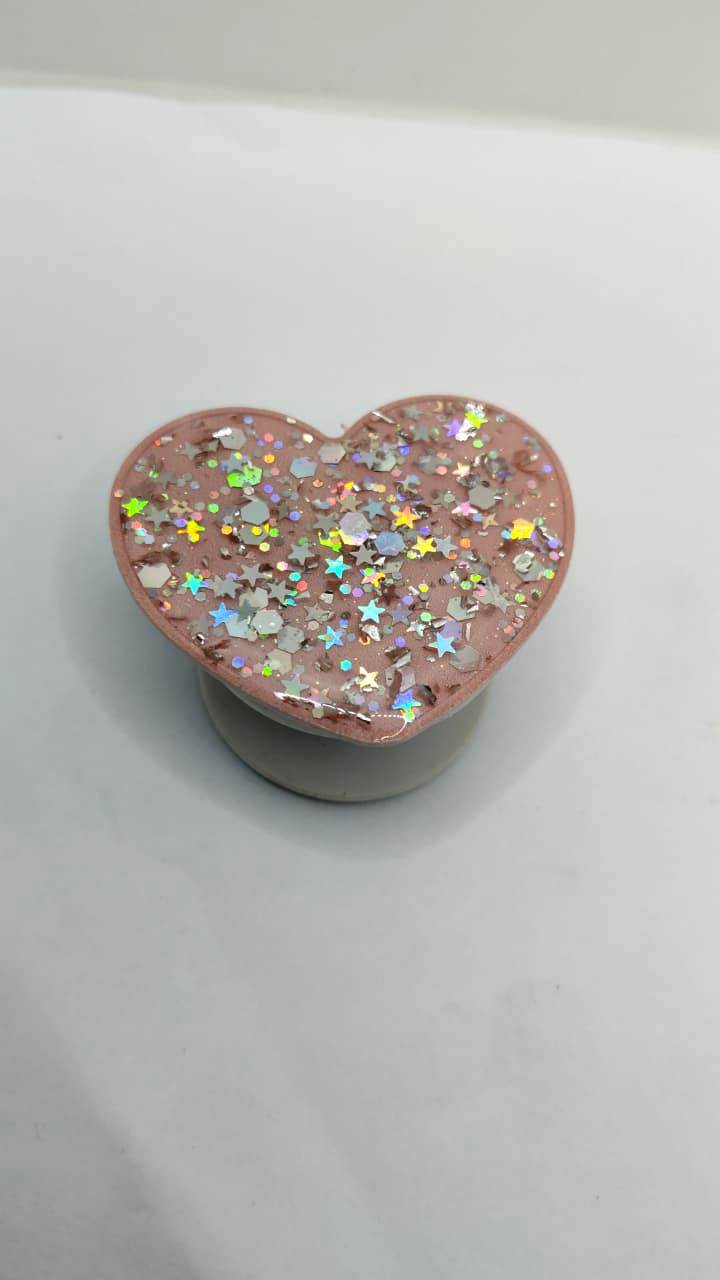 Glitter Heart Pop Socket for Mobile Phones