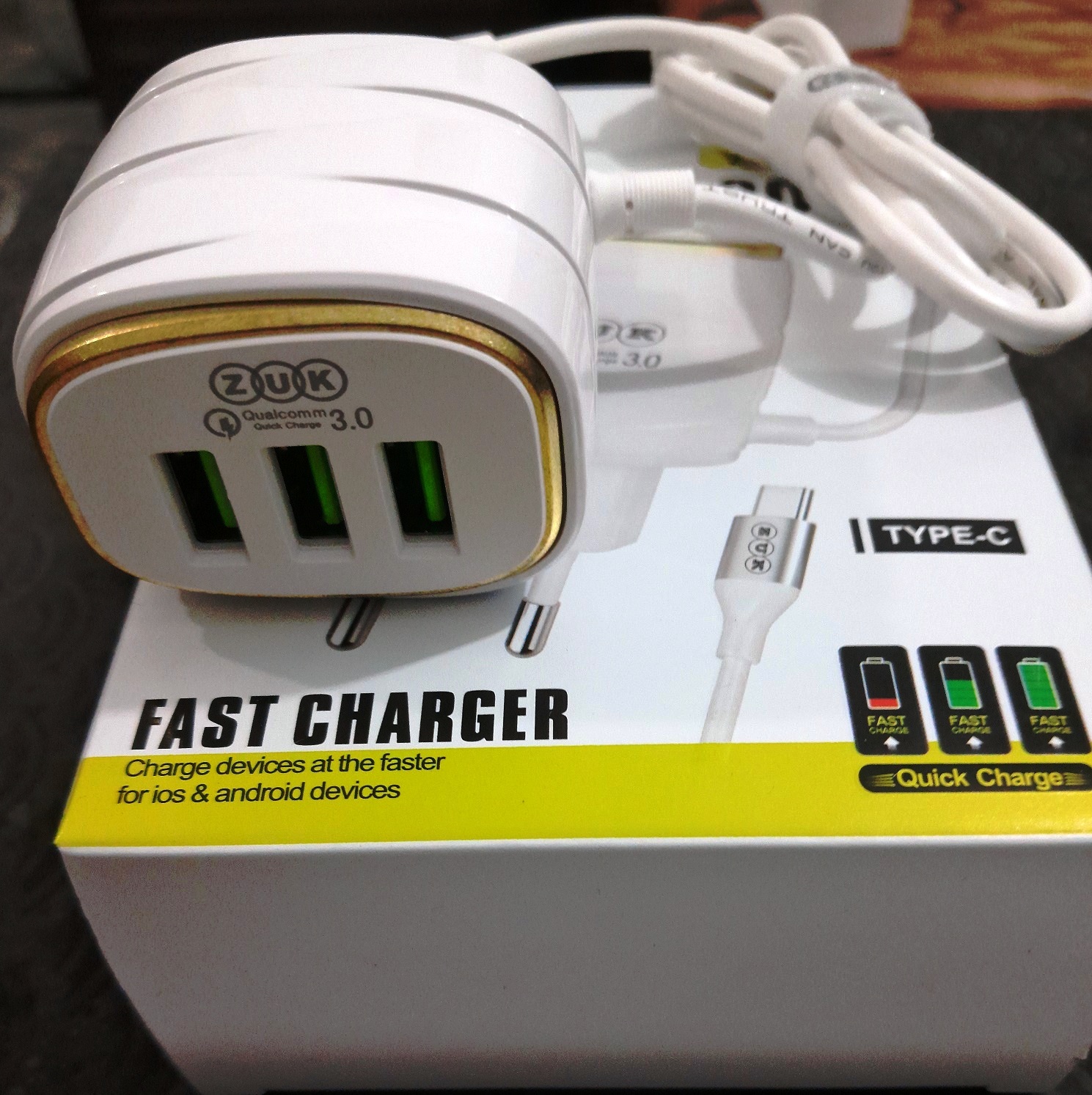30W Fast Charging with Built-In Type-C Cable + Triple USB Ports