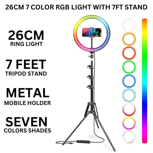 26CM & 36CM 7 Color RGB Ring Light with 7FT Tripod Stand