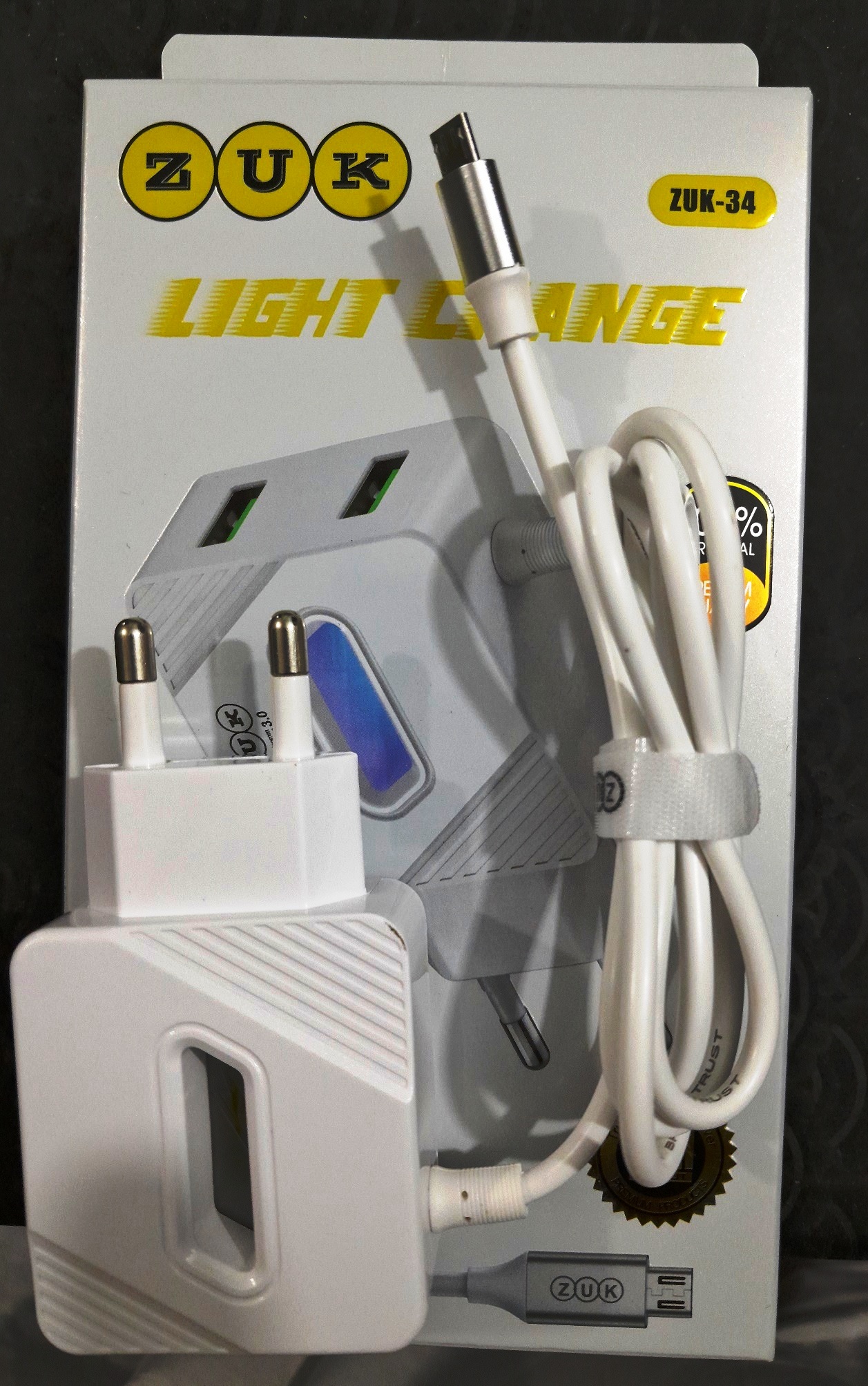 Wall Charger with Built-In 1M Micro USB Cable + Dual USB Ports