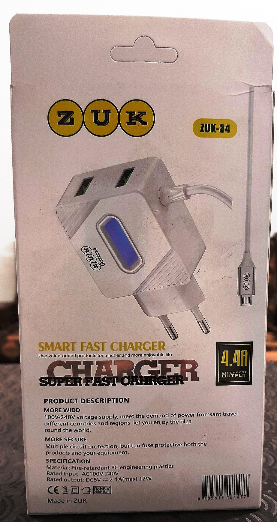 Wall Charger with Built-In 1M Micro USB Cable + Dual USB Ports