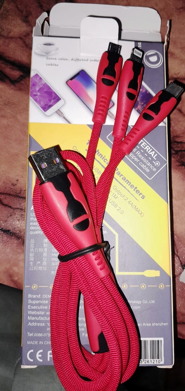3-in-1 Red Charging Cable