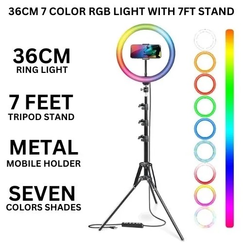26CM & 36CM 7 Color RGB Ring Light with 7FT Tripod Stand