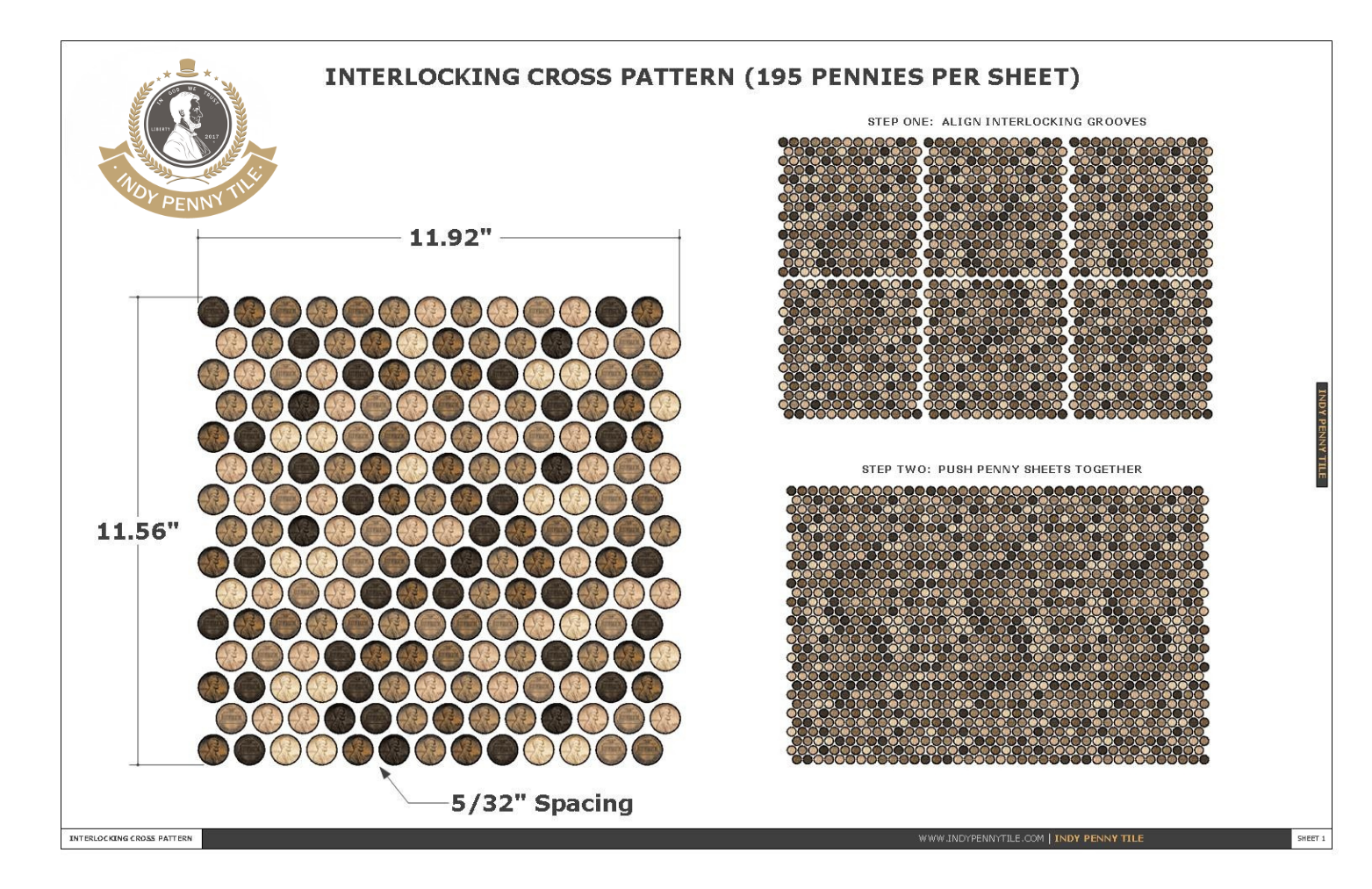 Penny Tile Sheet – Mixed Pennies (Interlocking Pattern)