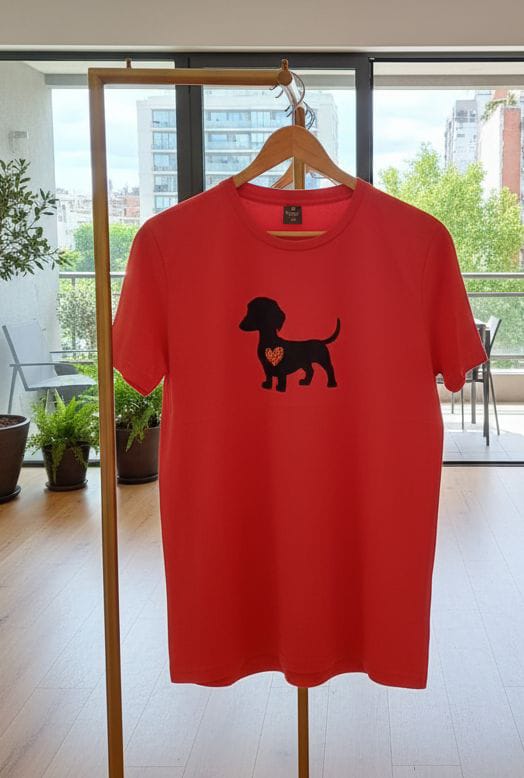 Remera roja con perro