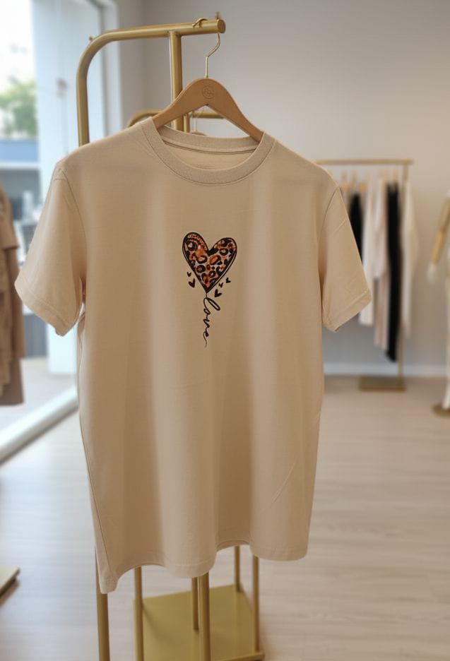 Remera beige con corazón estampado