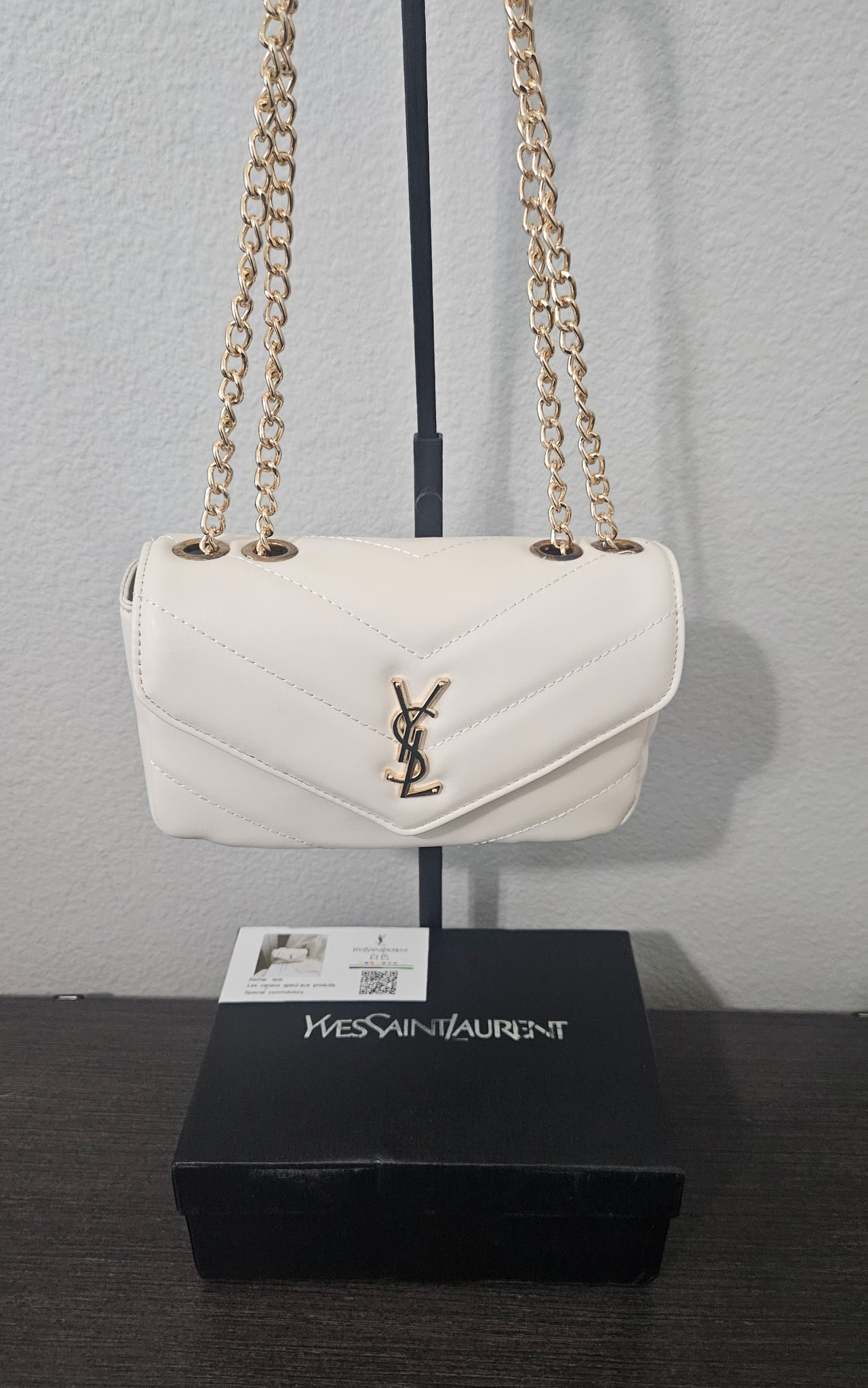 YSL White Quilted Shoulder Bag