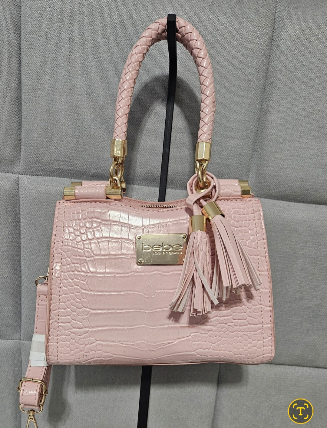 Bebe Pink Croc-Embossed Handbag