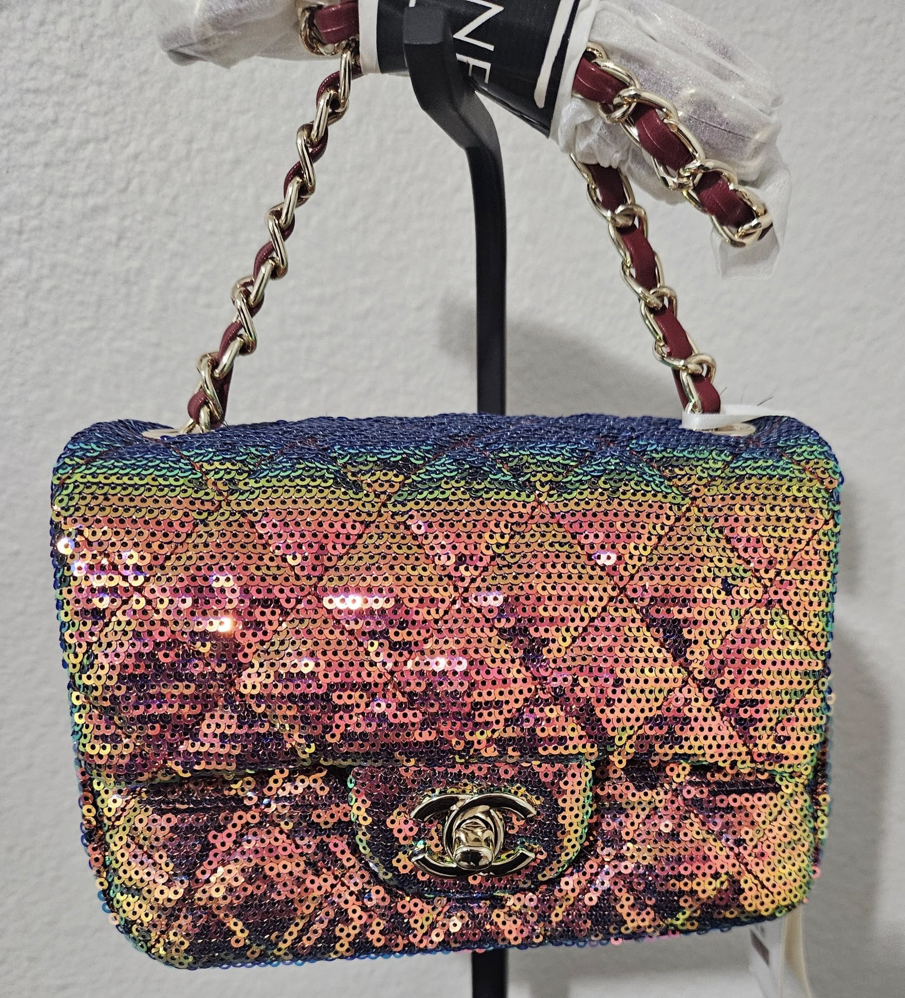 CC Rainbow Sequin Flap Bag