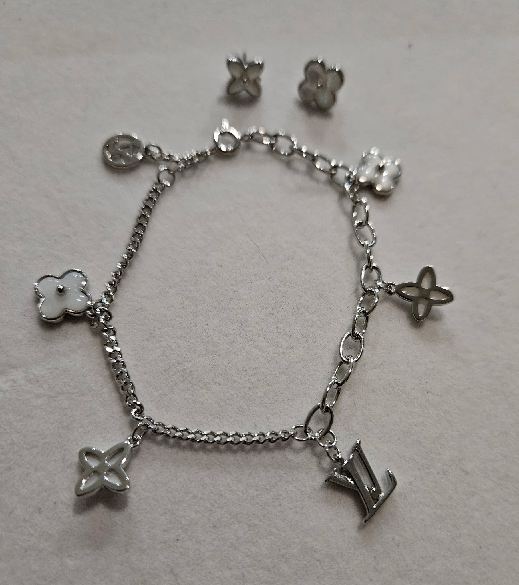 LV Inspired Charm Bracelet and Earrings Set