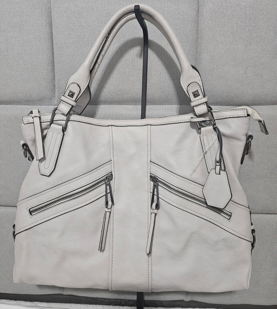 Elegant Gray Leather Handbag