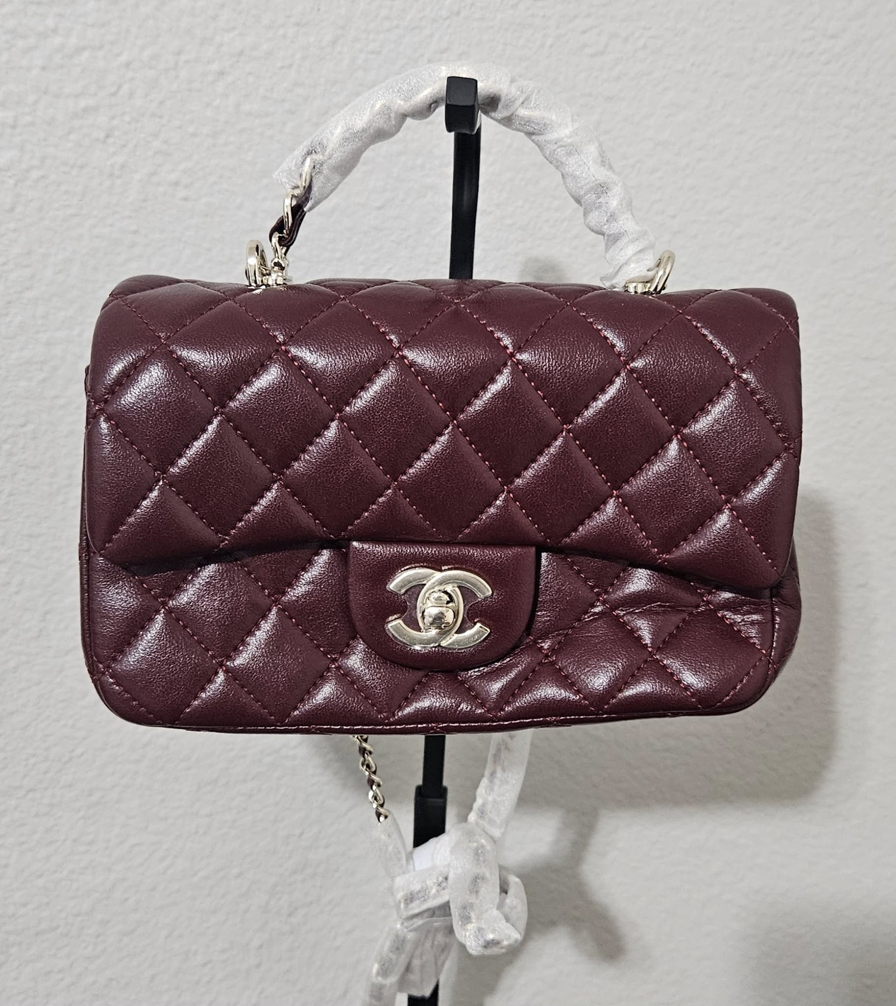 CC Burgundy Quilted Leather Handbag
