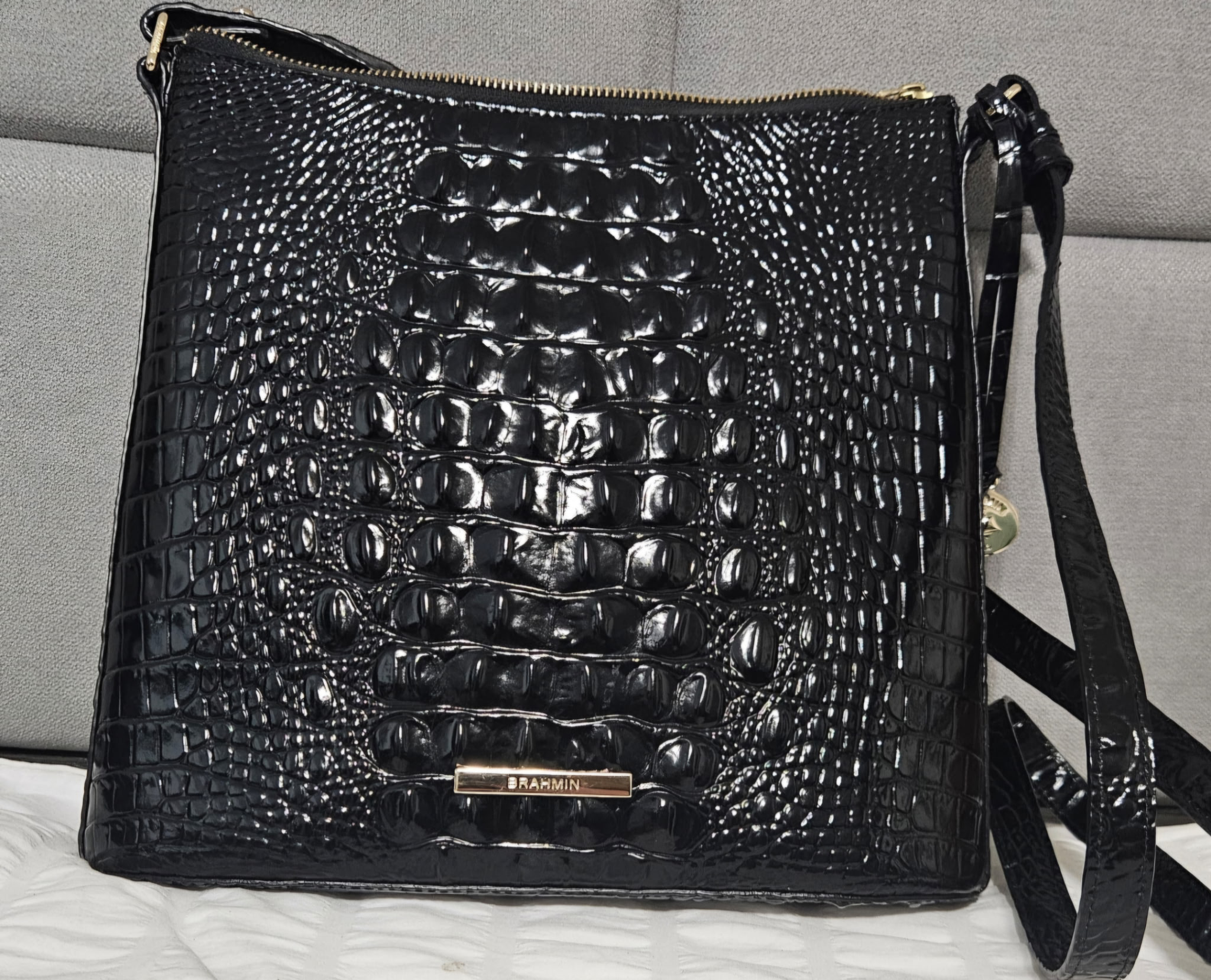 Brahmin Black Crocodile-Embossed Leather Handbag