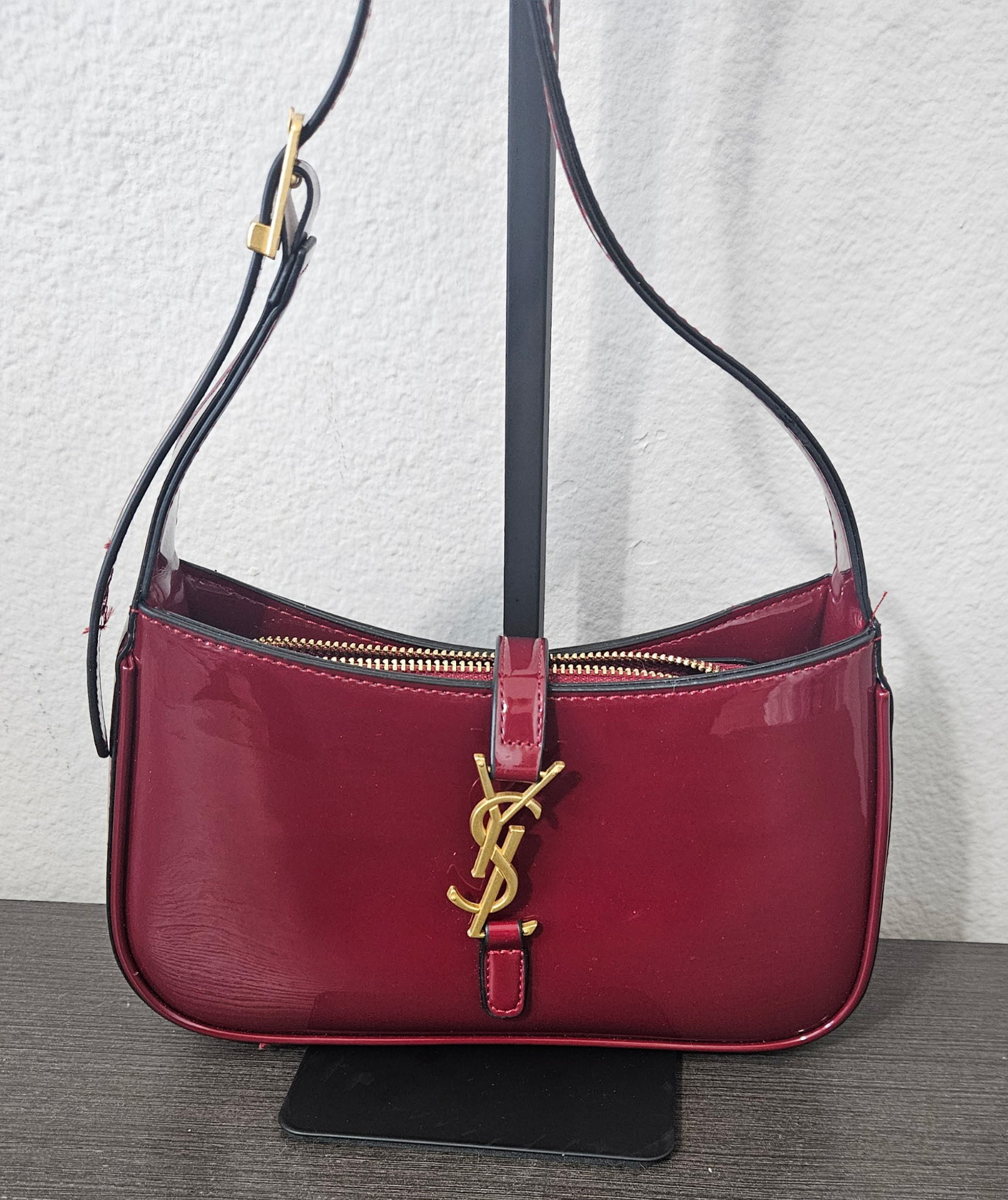 YSL Burgundy Patent Leather Shoulder Bag