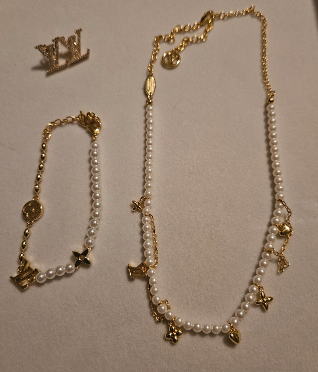 Pearl and Gold Charm Jewelry Set