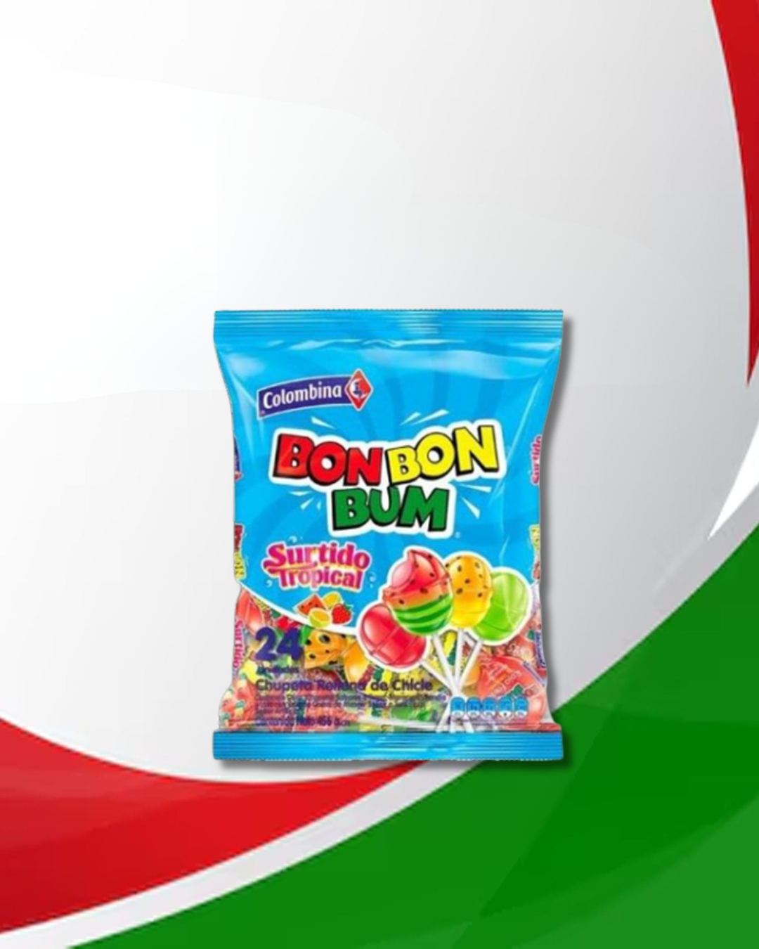Chupetas Bonbonbum Surtido Tropical 15 Bolsas x 24 Unid
