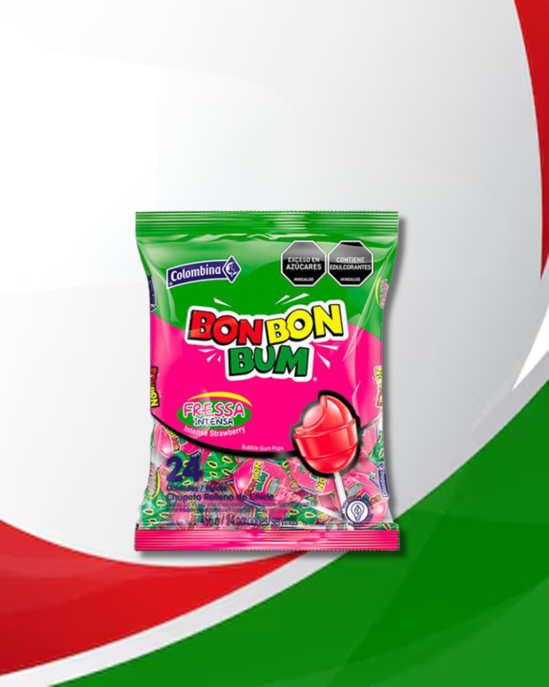 Chupetas Bonbonbum Fresa Intensa 15 Bolsas x 24 Unid