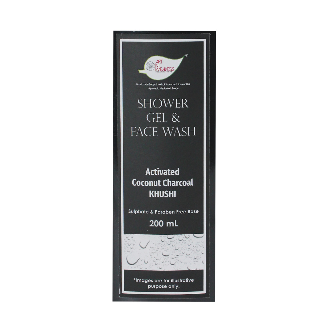 KHUSHI Activated Coconut Charcoal Shower Gel & Face Wash (Sulphates & Parabens-free Base)