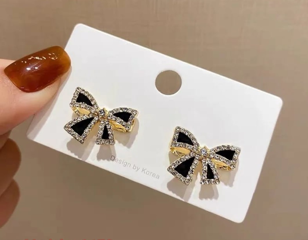 Black Bow Stud Earrings
